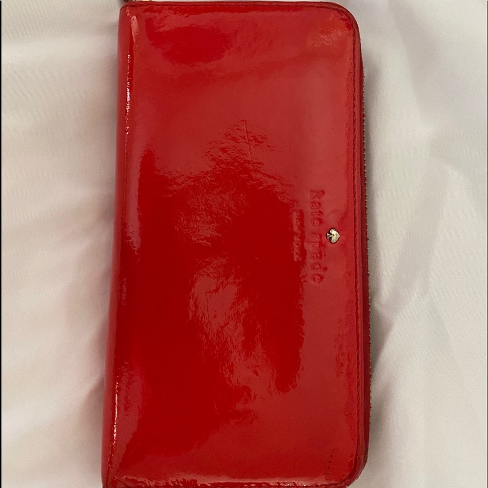 Kate Spade Red Patent Zip Around Wallet